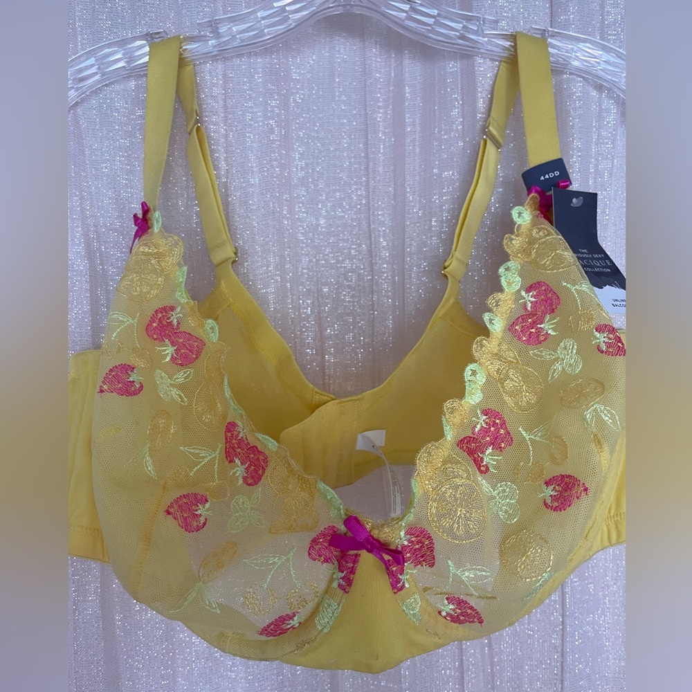 Cacique for Lane Bryant Yellow Embroidered strawberries Unlined Balconette Bra